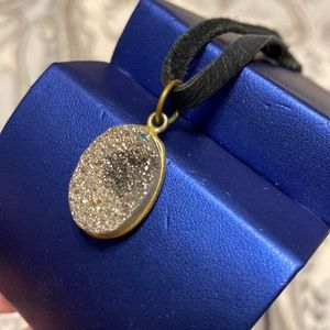 Silver Quartz Pendant on Long Suede Necklace